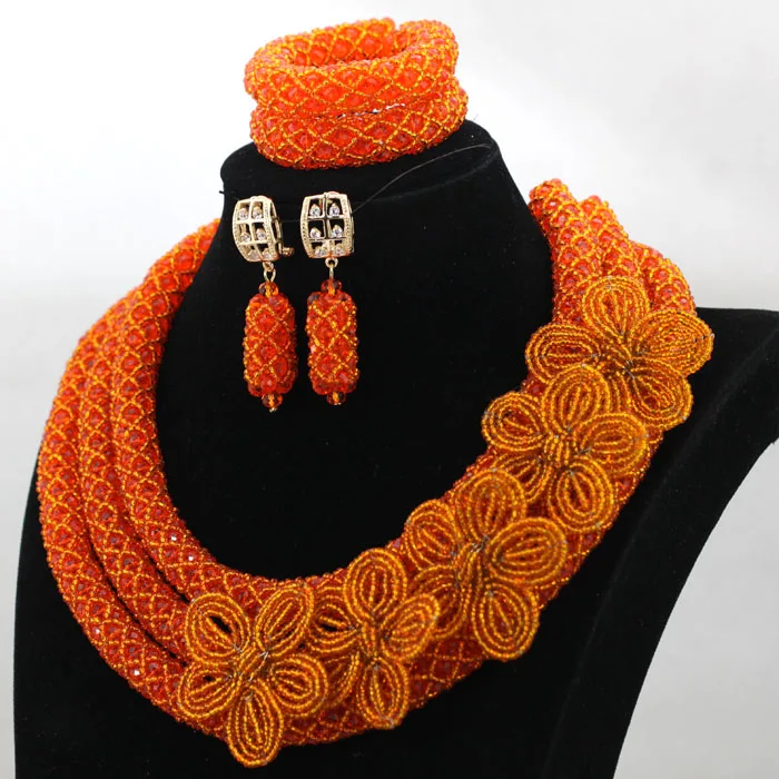 2017 Wedding Statement Necklace Women Luxury Round Flower Beads Jewelry Set Earrings Bracelet Customized Sets hx003 | Украшения и