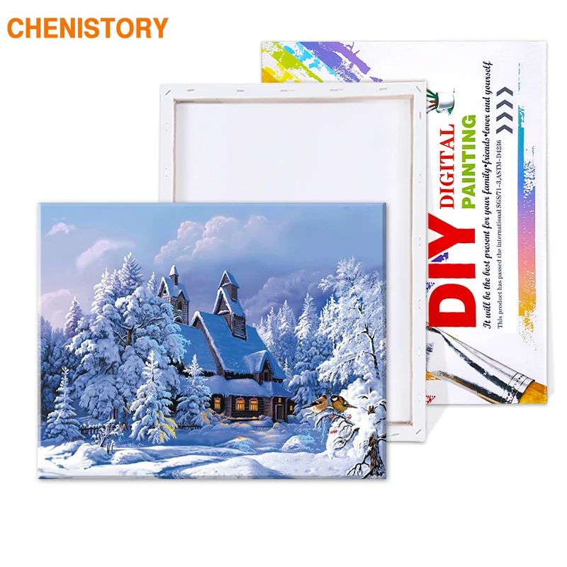 CHENISTORY Snow House Acrylic Picture DIY Painting By Numbers Hand Painted Oil On Canvas For Home Decoration 40x50cm | Дом и сад
