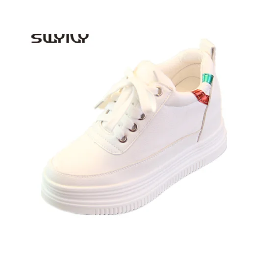 Женские кроссовки SWYIVY Белые Повседневные на платформе в зеленую и красную