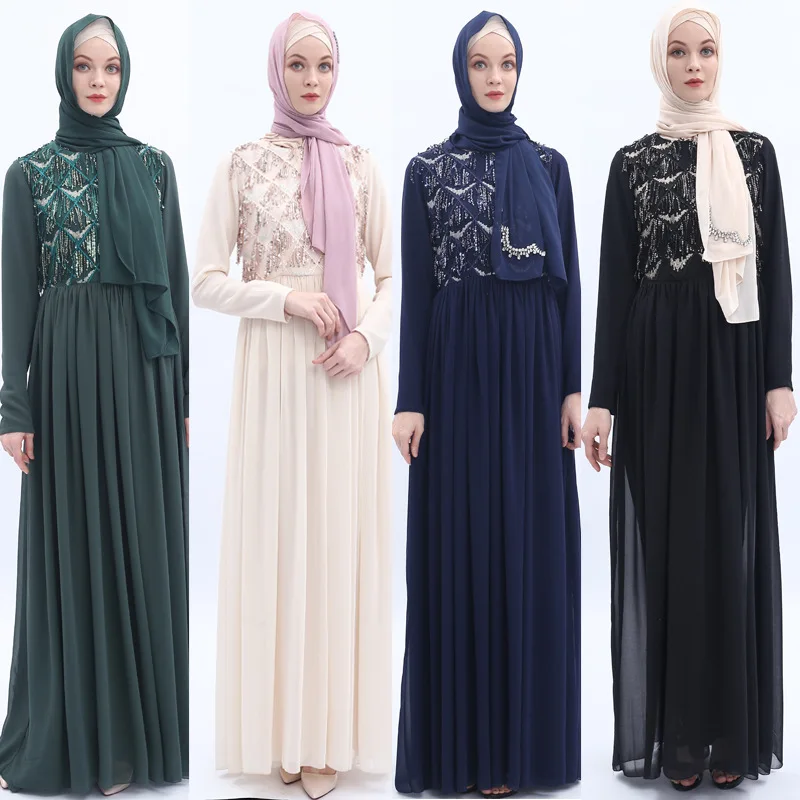 Мусульманское платье с пайетками Eid Abaya хиджаб бахромой формальный шифоновый