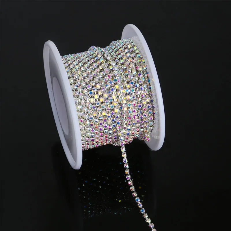 10 yards/roll Silver Rhinestone Chain White AB Crystal SS6-SS18 Electroplated Sliver DIY Apparel Sew On Jewelry Accessory |