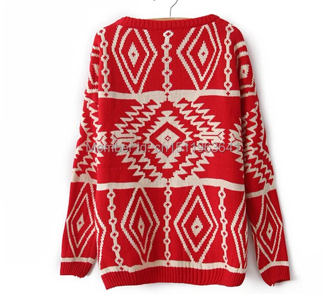 Free shipping 2014 branded new retro street base pullovers European/American pop art geomotric pattern sweater women tops WS011 | Женская