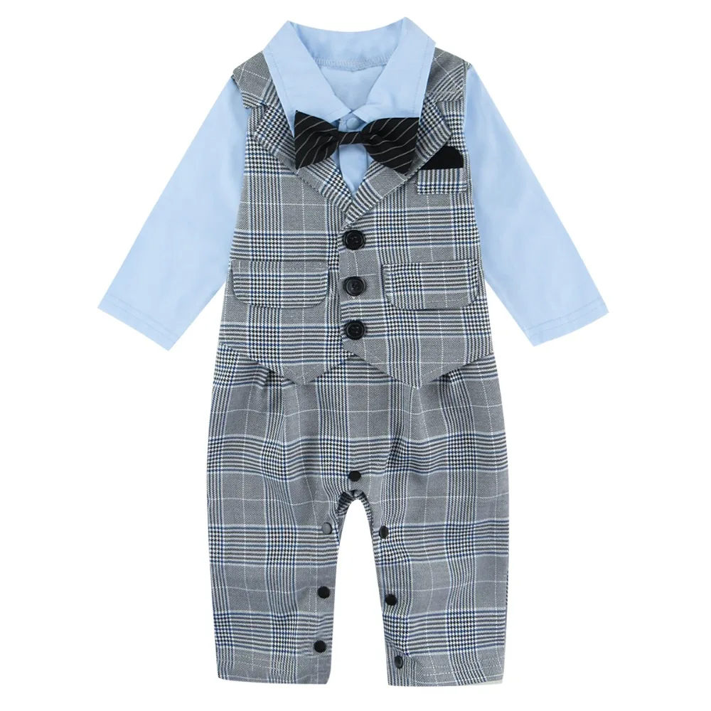 Baby Boy Suit Wedding Romper Newborn Baptism Formal Outfit Infant Party Gentleman Clothes Costume Set Long Sleeves |