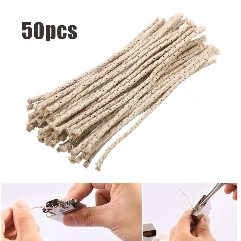 

50pcs/Set Copper Wire Lighter Cotton Core Wick Kerosene Oil Lighter Accessories Replacement for Petrol Lighter Fire Starter Bulk