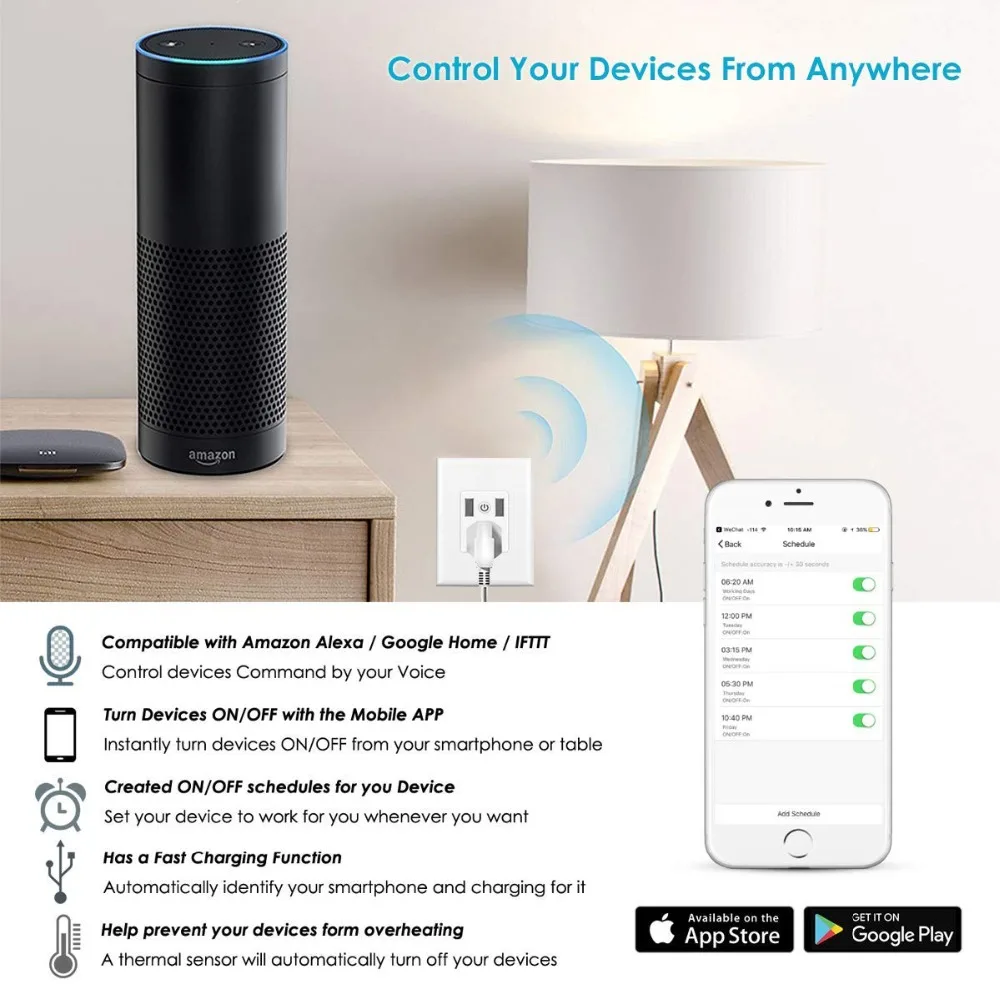 Умная розетка Google Home совместимая со стандартом ЕС Wi Fi с таймером голосовым