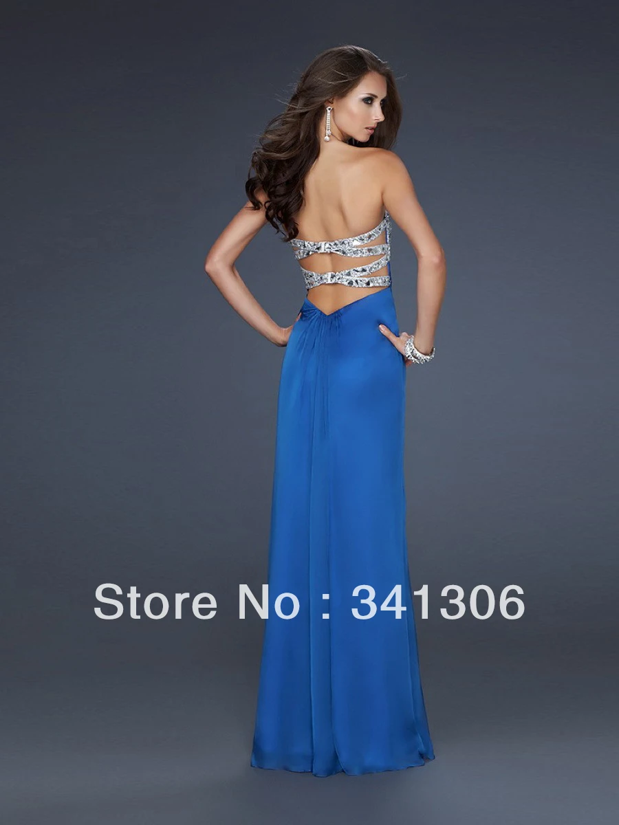 cheap Evening gown Blue 2014 New Arrival Sexy Charming Style Chiffon Sweetheart Glisten Beads gown|gown design|beaded silk gownbeaded evening clutch