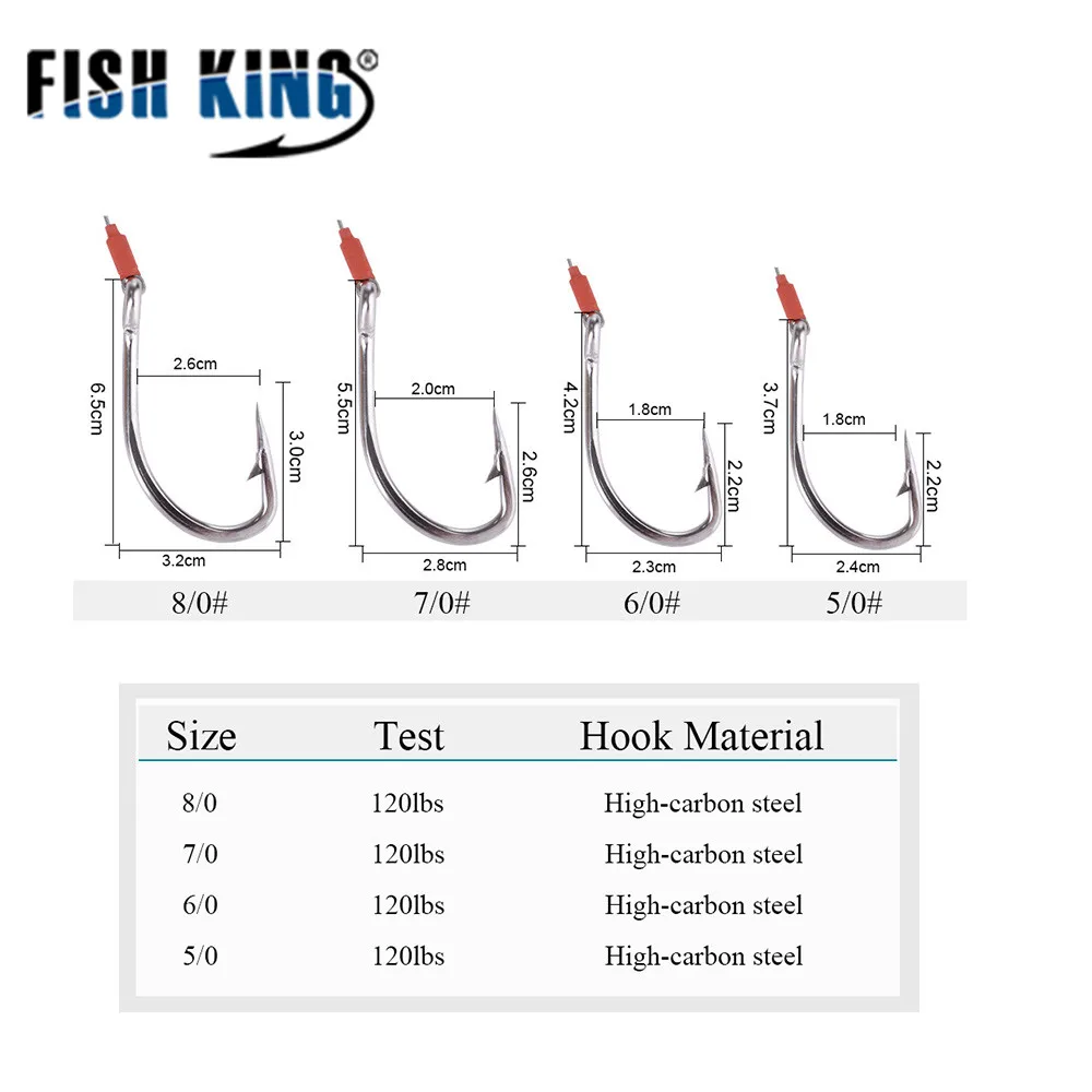 FISH KING 1 упаковка крючков для джиггинга с 100 150LBs полиэтиленовой леской размер 5/0 # 12/0