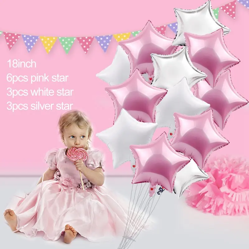 Pink star balloon Staraise 25 шт. воздушные шары на 1-й День рождения Синий Розовый фольгированные шары Детские первый день рождения украшения на один год день рождения детский праздничный Декор - Цвет: Pink star balloon