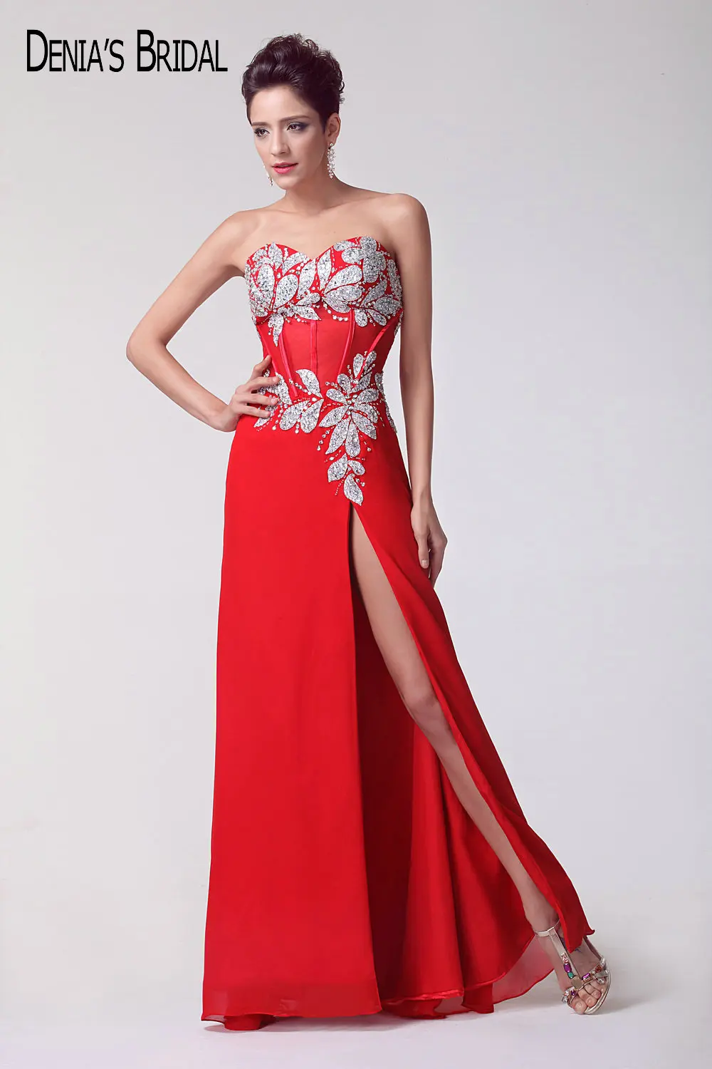 2017 реальные изображения красное милое вечернее платье без рукавов с бусинами