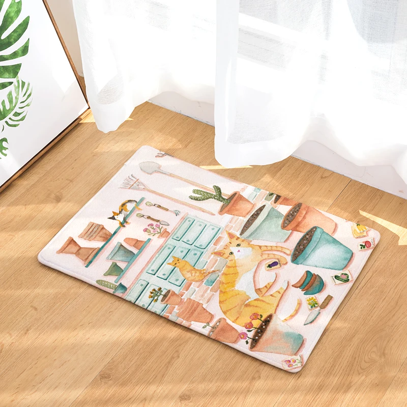 Приветственный напольный коврик для дома кошки 2 фланелевый Коврик прихожей 40x60