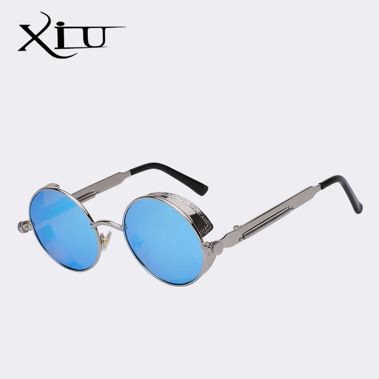 C6 Silver w blue Xiu Готический Солнцезащитные очки для женщин поляризационные Для мужчин стимпанк Круглый Металлический Рамка Защита от солнца Очки очки Брендовая дизайнерская обувь Высокое качество UV400 - Цвет линз: C6 Silver w blue