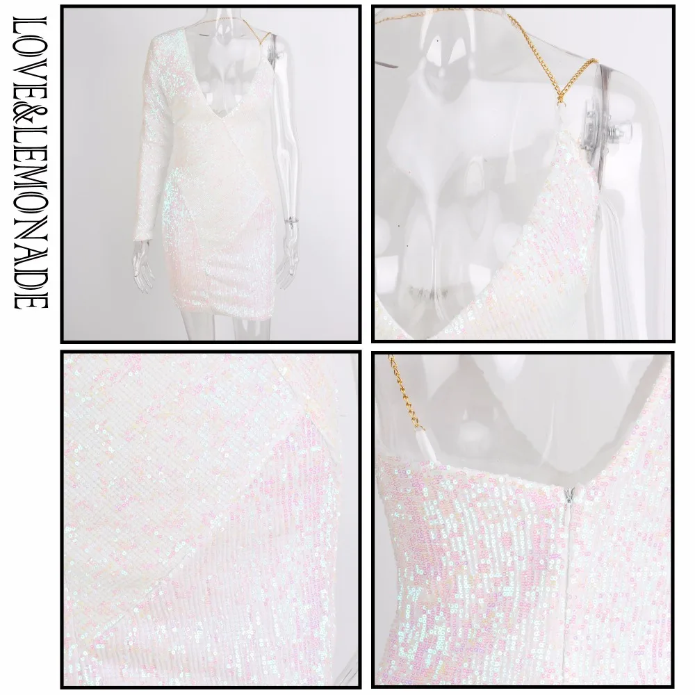 Женское облегающее платье LOVE & LEMONADE белое эластичное с V образным вырезом