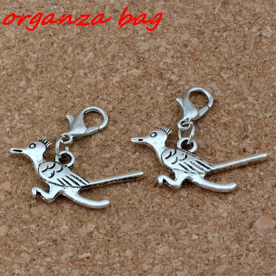 

10Pcs/lots Roadrunner Bird Charms Bead with Lobster clasp Fit Charm Bracelet DIY Jewelry 28x26mm A-257b
