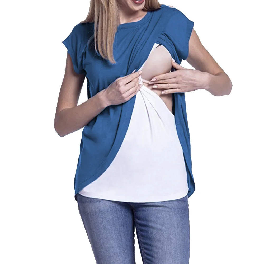 MUQGEW Women's maternity clothes pregnancy Nursing Wrap Top Cap Sleeves Double Layer Blouse T Shirt #WS | Мать и ребенок