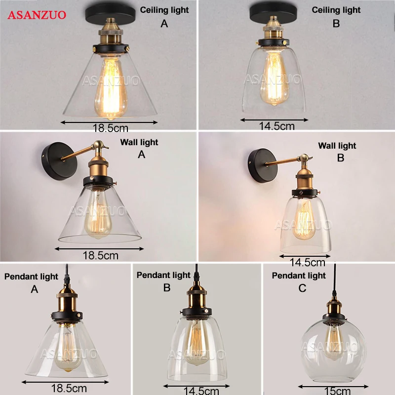 

Vintage Pendant Lights Glass wall lamps Loft Industrial Hang lamp Lamparas De Techo Colgante Modern Lustre Pendent lamp