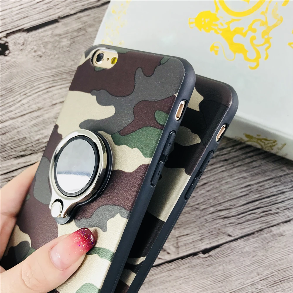 Cases For Iphone 6 Car Holder Stand Magnetic Suction Finger Ring TPU Phone Case IPhone 6S Plus Retro Green Camo Back Cover |