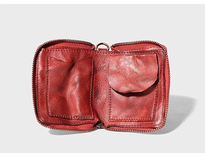 Red Известный бренд из натуральной кожи мужской кошелек ретро растительный дубления кожа короткие молнии цепные кошельки Держатель для карт монет - Цвет: Red