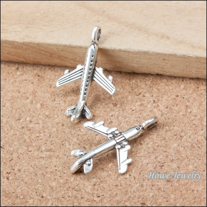 

50pcs 24x15mm Airplane Charms, Antique Tibetan silver color Mini Aircraft plane charm pendants for DIY Jewelry making