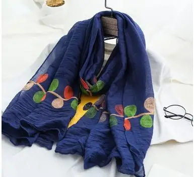 

2017 Fashion Leaves Emboidery Cotton Scarf Shawls Women Leaf Long Wrap Scarves Head Scarf Hijab Muffler 12 Color Free Shipping