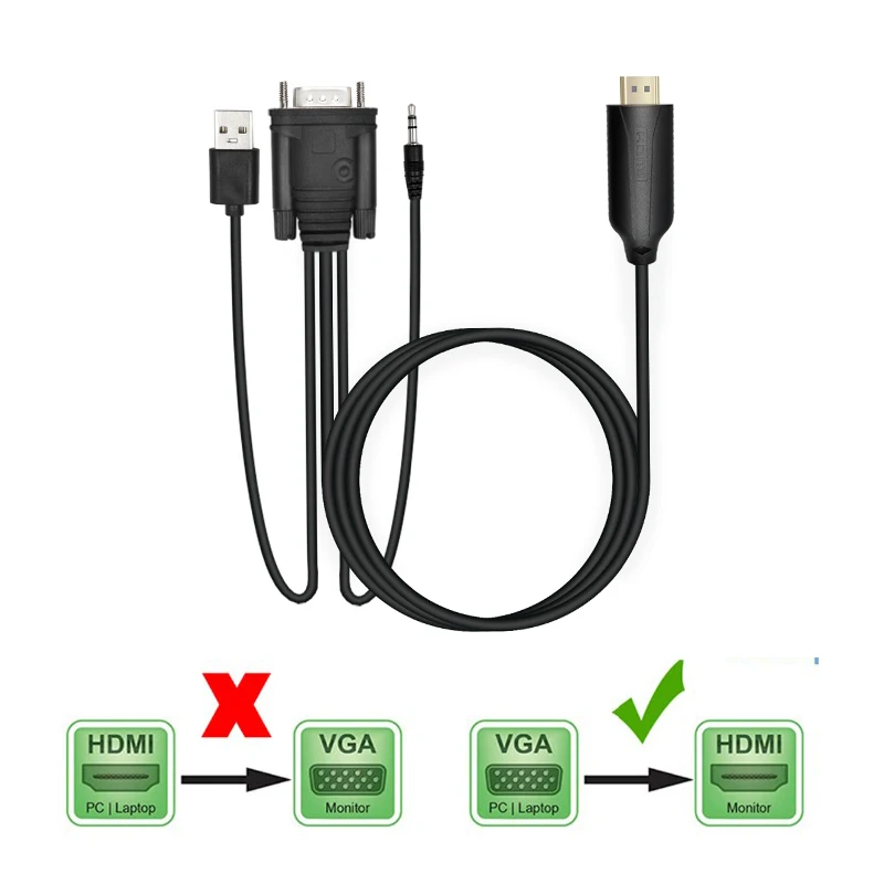 VGA HDMI 15 мужской 15Pin к Кабель адаптер кабель конвертер 5FT 1 8 M HD переключатель