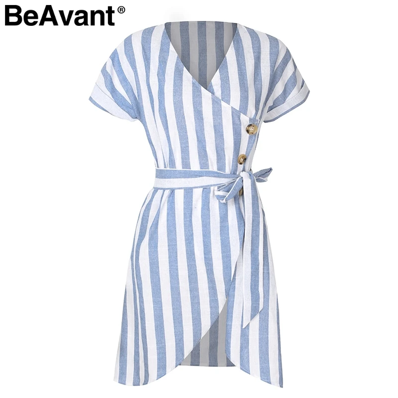 BeAvant V образным вырезом летнее платье в полоску для женщин Повседневное короткий
