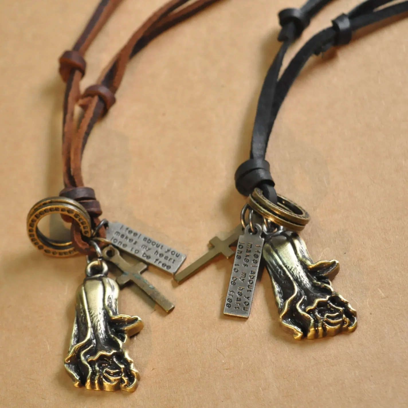Men Women Flower Leather Necklaces &amp Pendants Fashion Vintage Statement Chokers Black Brown Real Cord Movable 50-70cm | Украшения и
