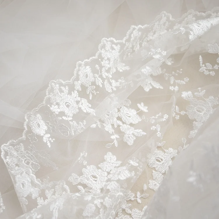 1 метр Роскошная перьевая вышивка кружевная ткань свадебное платье лента отделка