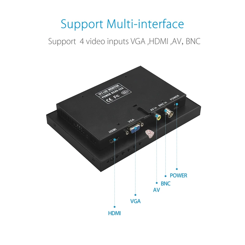 Eyoyo 7 &quotдюймов Мониторы HDML VGA BNC видео audio16: 9 HD 1024*768 Экран для видеонаблюдения DVR
