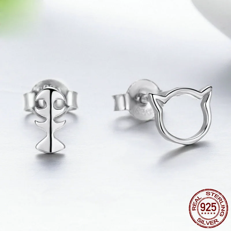 DOYUBO простой дизайн для женщин чистого серебра с принтом Котенок и рыбы костяные