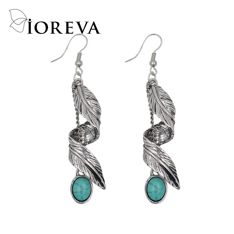 Старинные серьги чешские падение для женщин бирюзовый длинные ювелирных изделий