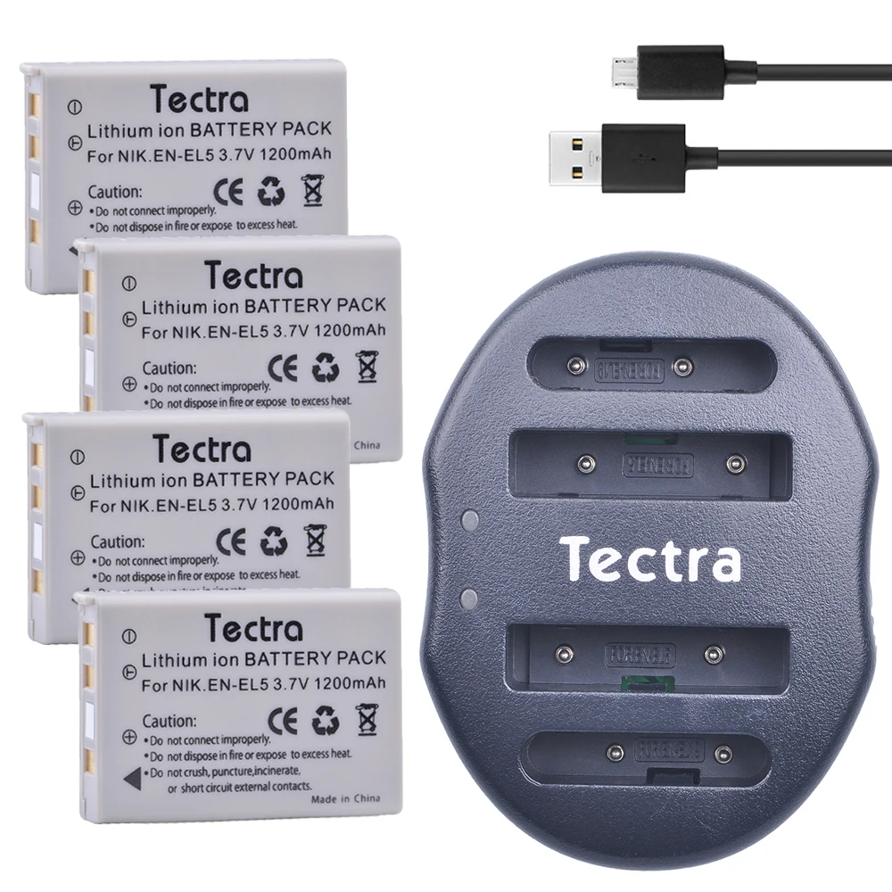 Tectra 4 шт. EN EL5 ENEL5 камера Bateria + USB двойное зарядное устройство для Nikon Coolpix 3700 4200 5200 5900
