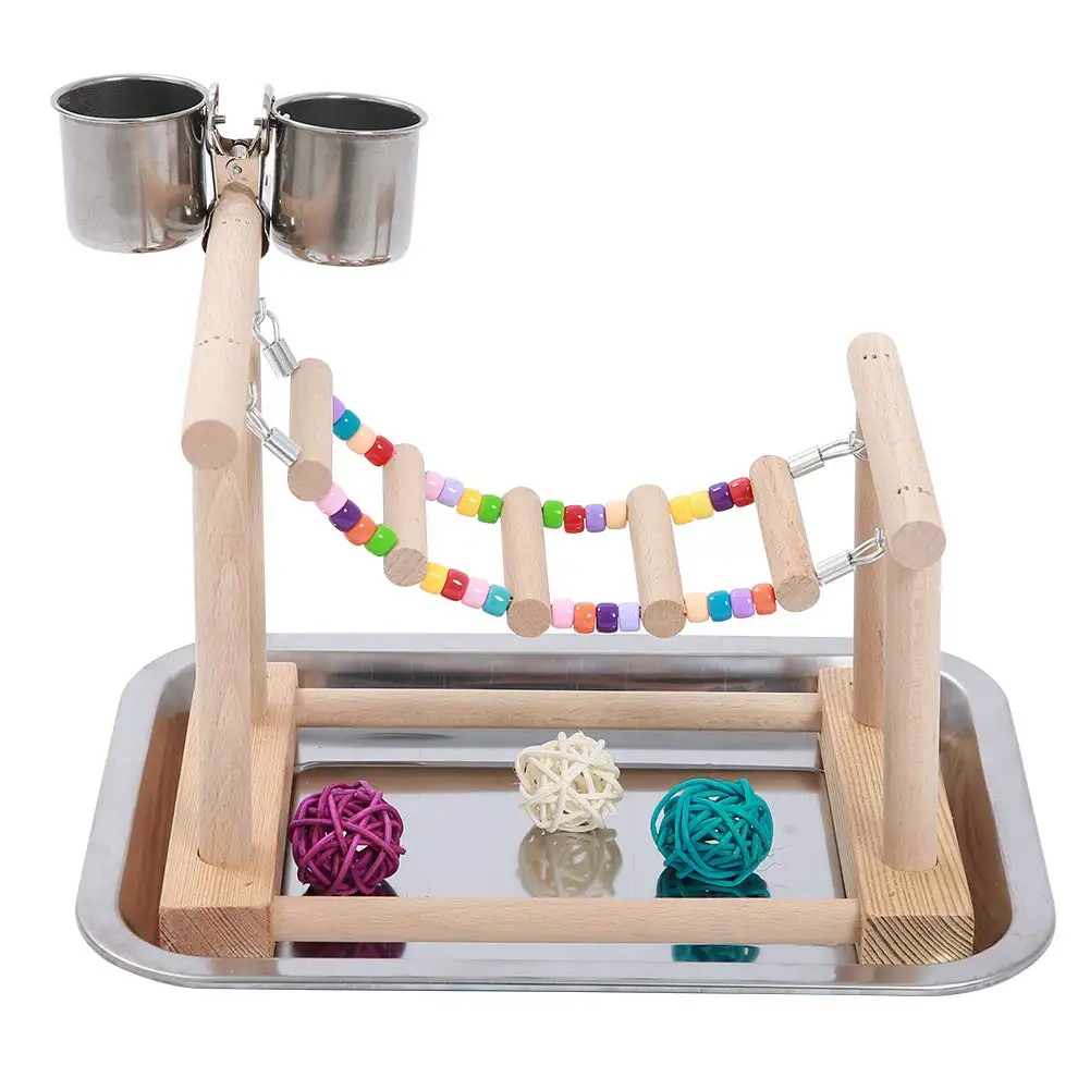Birds Play Stand with Food Dishes Wood Playground Ladders Parrots Gym Training PerchTable for Small Parrot Parakeet Conure | Дом и сад