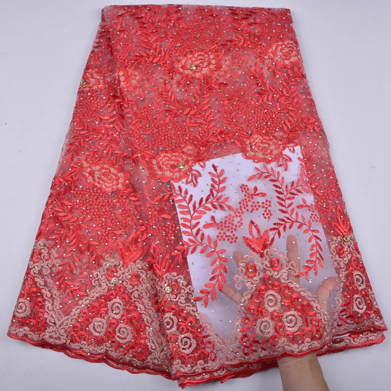 Top Quality French Lace Fabric With Stones Nigerian Gold Tulle 5yards For Party High Embroidery Net 1260 | Дом и сад
