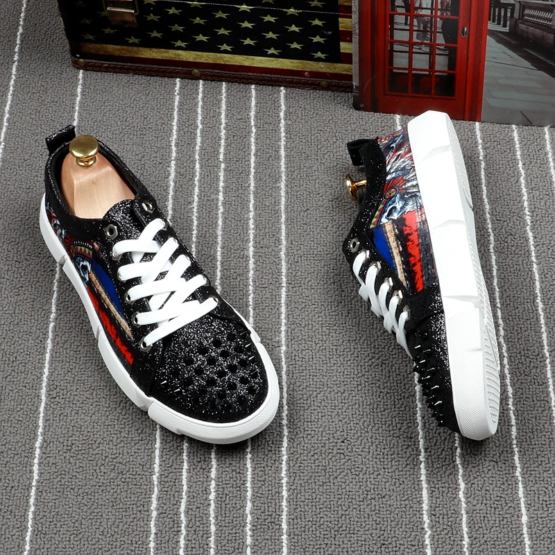CuddlyIIPanda New Men Fashion Rivets Sneakers Spring Autumn Indians Smoking Slippers Runway Chaussures Hommes Punk Shoes | Обувь