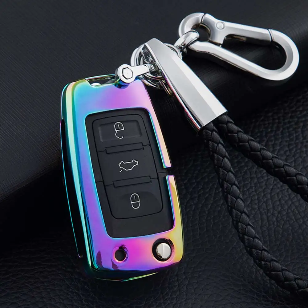 ZincKeychainColorful Цинковый сплав чехол для брелка с ключом для VW POLO Bora Beetle Tiguan Passat B5 B6 Golf4 MK5 6 Jetta 3 кнопки складной набор ключей - Название цвета: ZincKeychainColorful