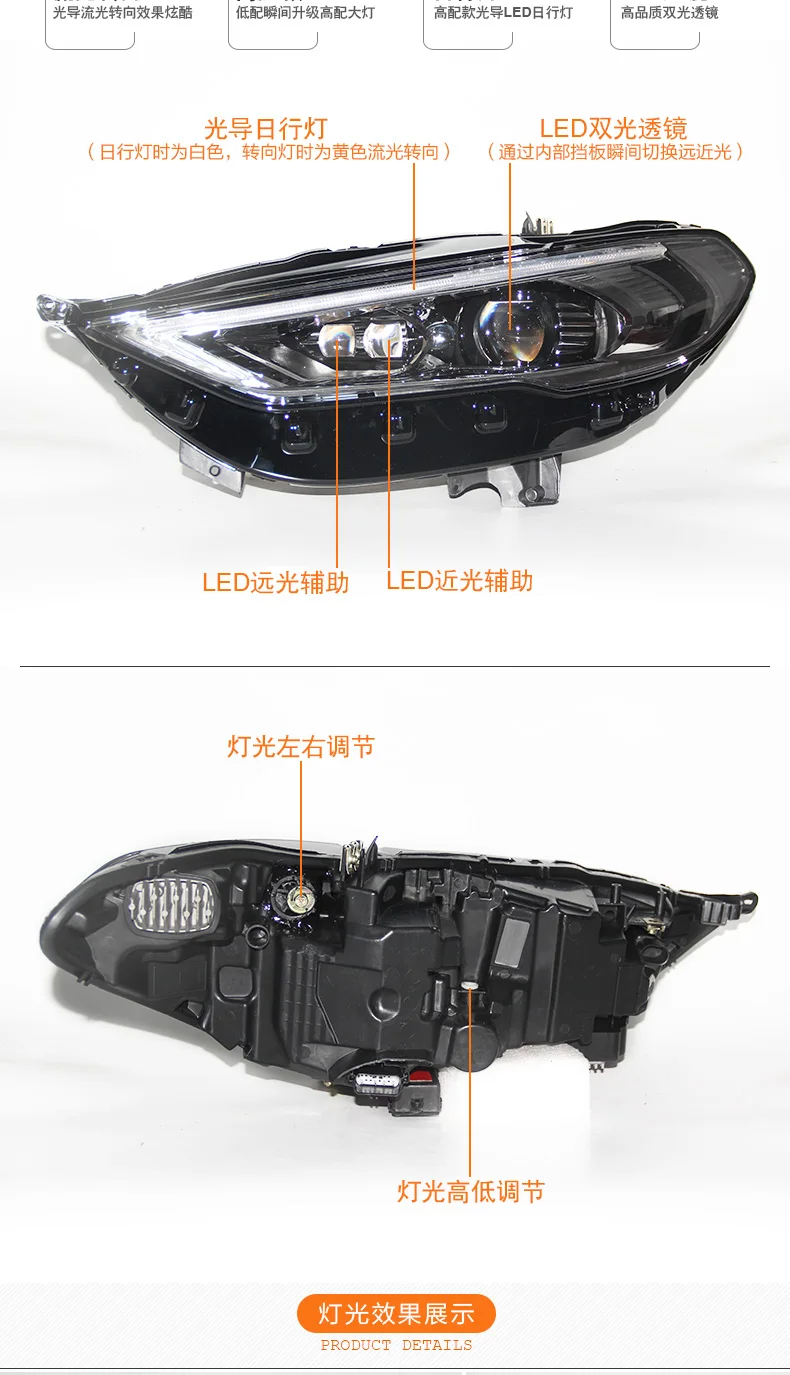 BiNFU автомобильный Стайлинг для Ford Mondeo светодиодный- фара для нового Fusion Головной фонарь динамический сигнал поворота светодиодный DRL Bi-Xenon HID