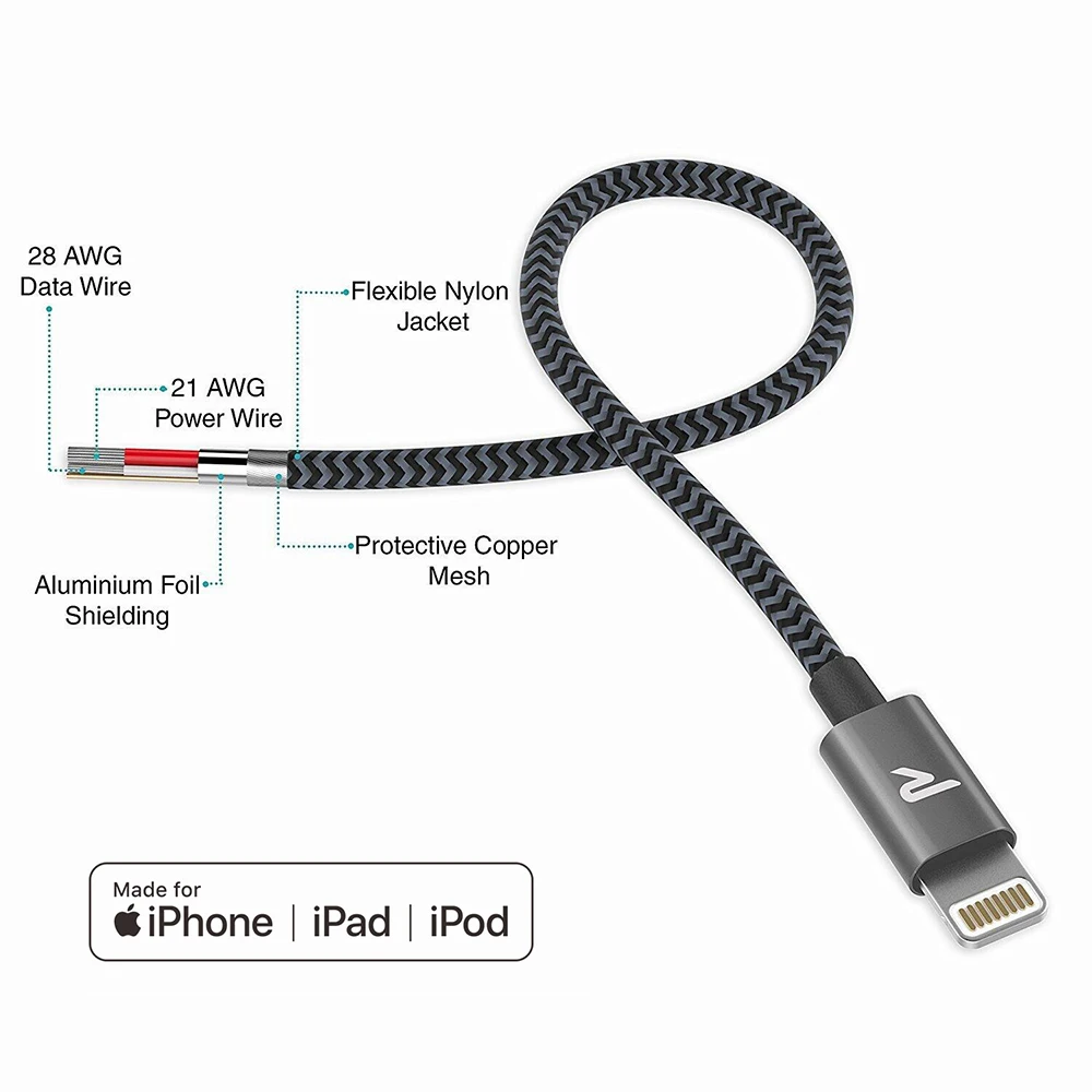 Usb кабель для зарядки RAMPOW iPhone X сертифицированный MFi Lightning XR 5 V/2A быстрой кабеля