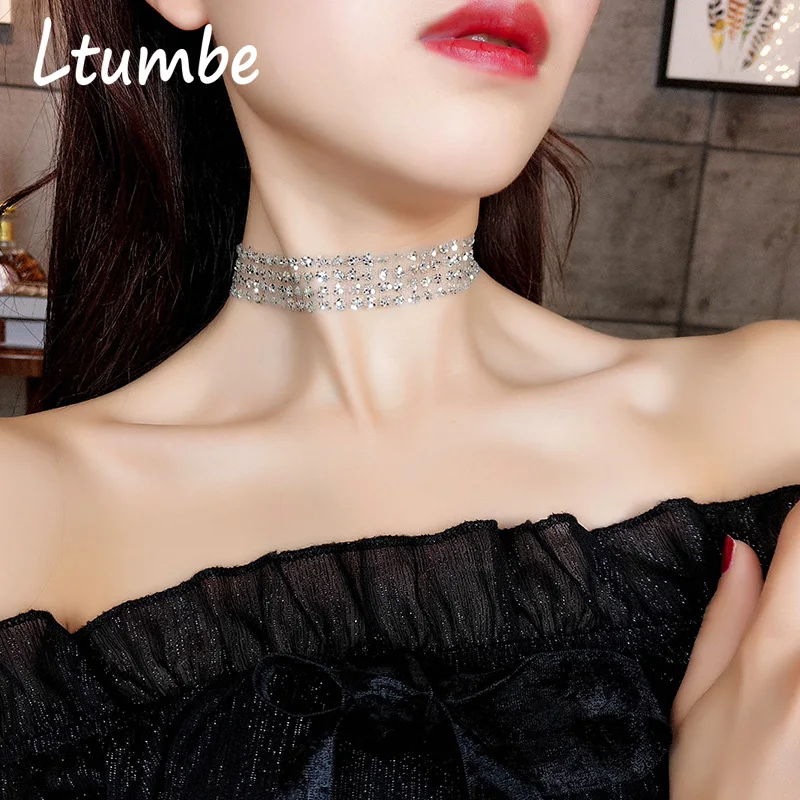 Ltumbe Новое поступление невидимые ожерелья-чокер с блестками для женщин