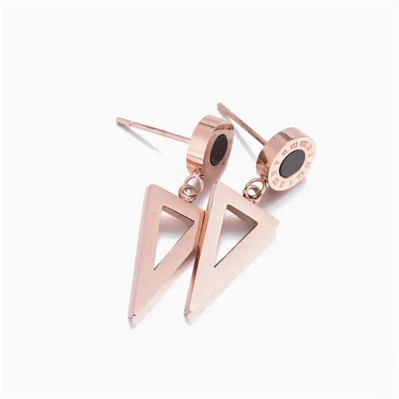 HZYMEZ Fashion Pop Titanium steel Women Earrings Hollow Triangle Stud Earring Rose Gold Color Black Acrylic Jewelry Gift | Украшения и