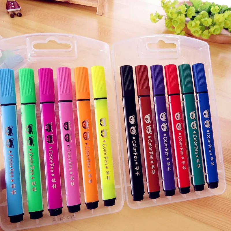 12 видов цветов/партия цветная ручка кисть маркер хайлайтер Детские канцелярские