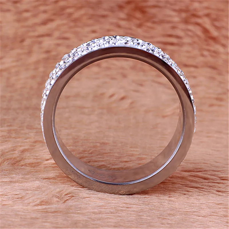 

NHGBFT 8mm Wide 5 Row White Crystal CZ Ring Womens mens Stainless Steel Rings Dropshipping