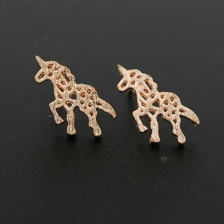 Brushed Origami Unicorn Stud Earrings For Women Vintage Jewelry Hollow Out Fashion Night Club Accessories | Украшения и