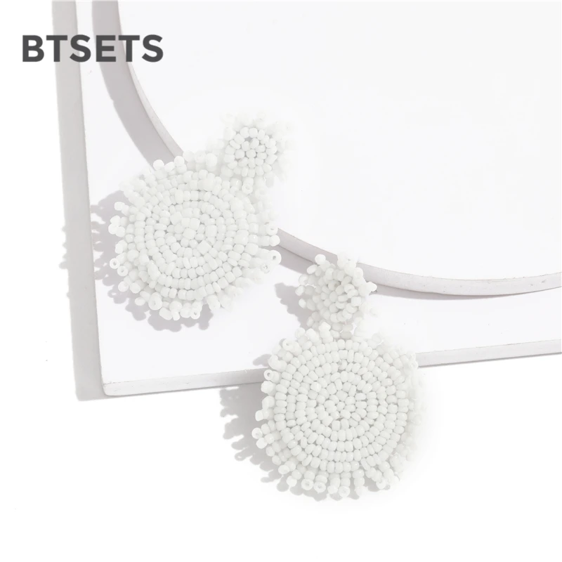INS Fashion White Large Earrings for Women 2019 Trendy Beads Cotton Tassel Fringes Dangle Drop Bts Wedding Jewelry | Украшения и