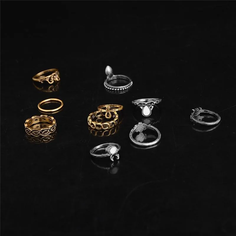 10pcs/set Mid Midi Above Knuckle Alloy Ring Band Gold Silver Color Tip Finger Stacking Punk Jewelry Accessories | Украшения и