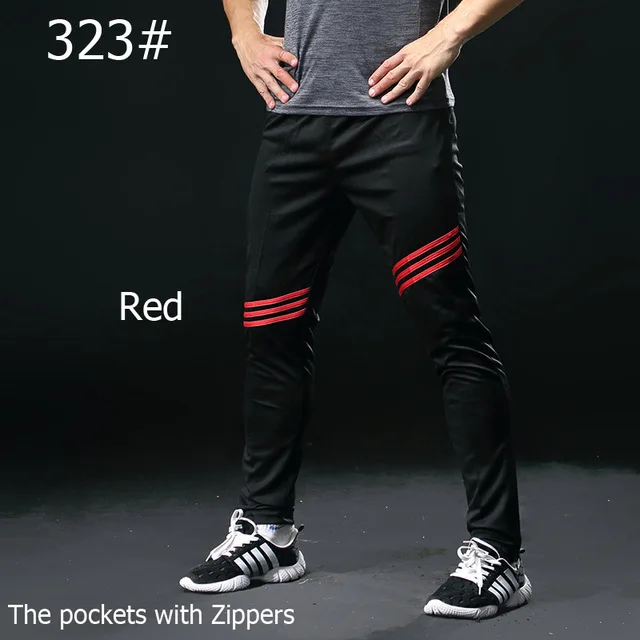 323 black red Зимние футбольные штаны, тонкие трикотажные спортивные штаны для бега, профессиональные футбольные тренировочные штаны для бега, спортивные брюки, штаны для бега - Цвет: 323 black red