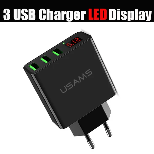 3 USB LED Black USAMS 1USB 2USB 3USB зарядное устройство для телефона с европейской вилкой светодиодный дисплей 3.4A Быстрая зарядка мобильное настенное зарядное устройство для iPhone iPad Samsung адаптер - Тип штекера: 3 USB LED Black
