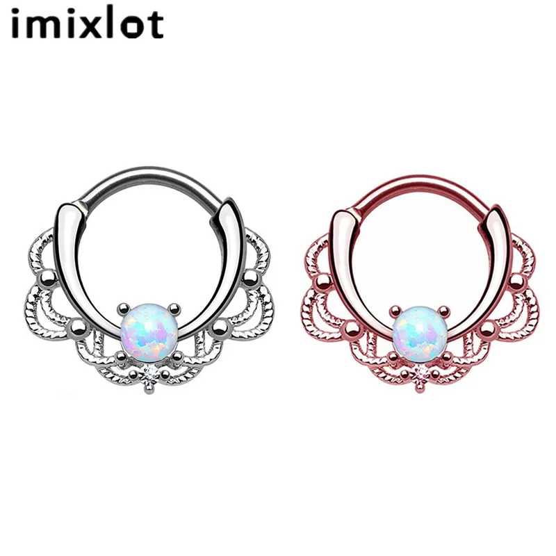 Imixlot титановая сталь, панк для трагуса септума кольца Стальные соска опал для носа и губ кольца из бисера пирсинг ювелирные изделия кольцо для женщин подарок