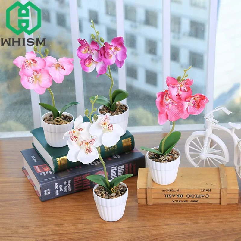 WHISM искусственные цветы, орхидеи как настоящие искусственные бабочка Орхидея цветок фестиваль украшения декоративные растения с пластиковым горшком