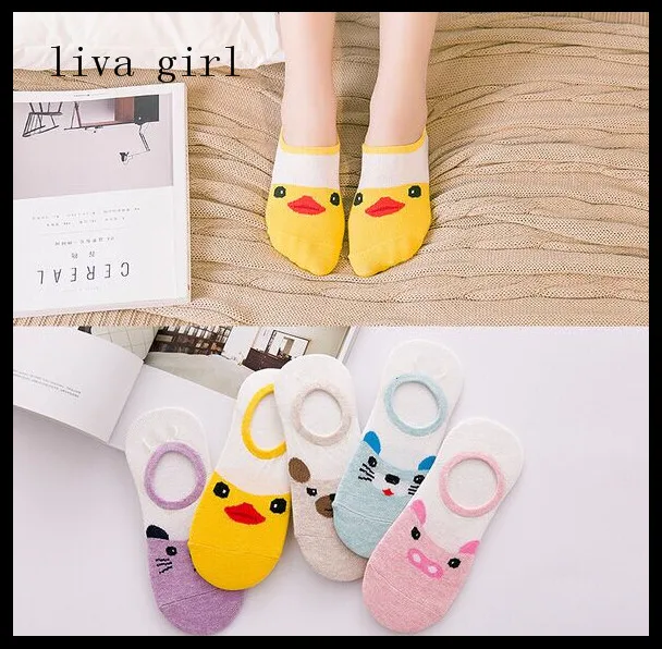 MS summer мультфильм носки гетры желтая утка хлопка чулки женские оптом мелкая рот