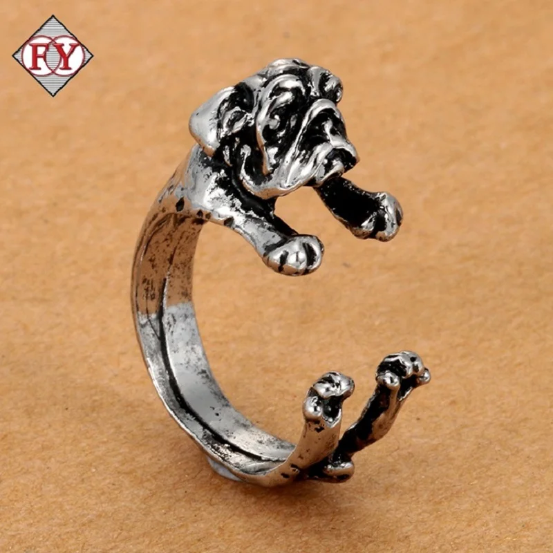 Французский бульдог кольца милый мопс Кольцо Собака Винтаж Цвет Jewelry животных